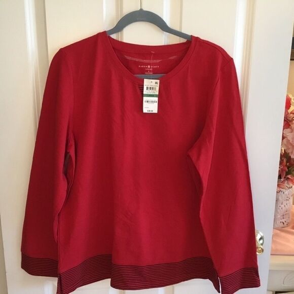 NWT. Karen Scott Contrast Hem Red Tunic Sz. L - Picture 1 of 5